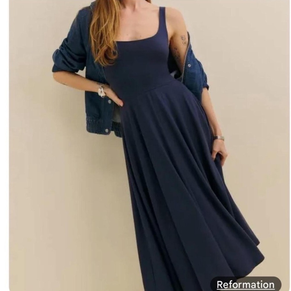 Reformation Navy Midi Dress